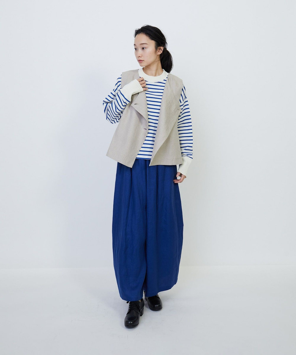 LOISIR リネンツイルボトルシルエットパンツ ブルー