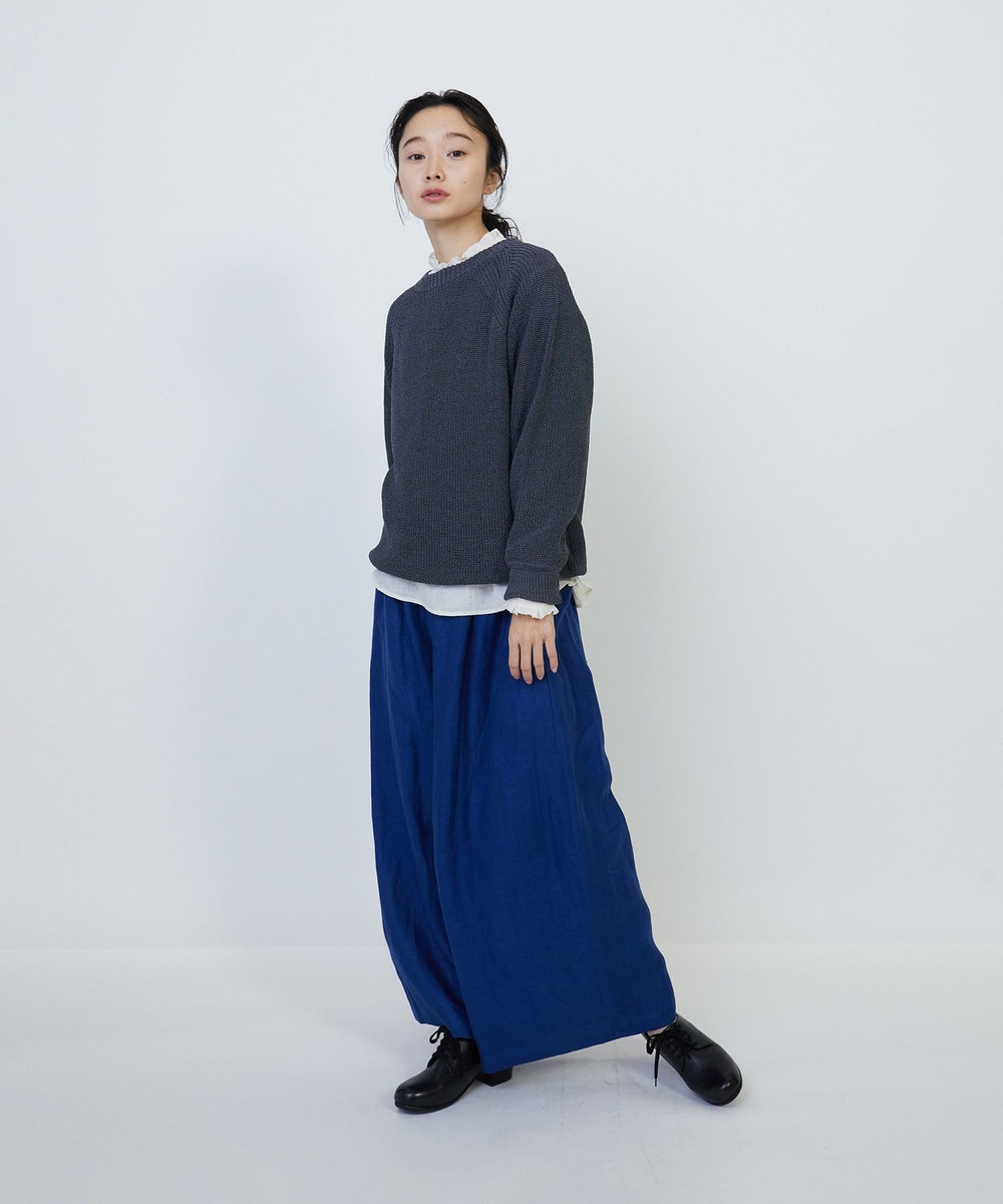 LOISIR リネンツイルボトルシルエットパンツ ブルー