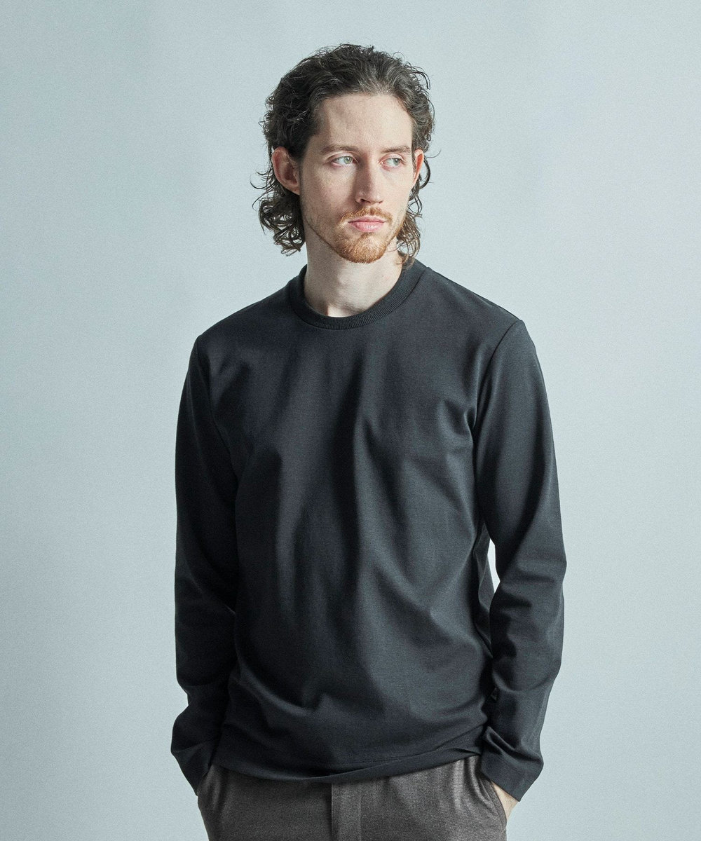 MEN'S BIGI 【ACTIVE TAILOR/アクティブテイラー】シルケットスムースクルーネック長袖Tシャツ ブラック