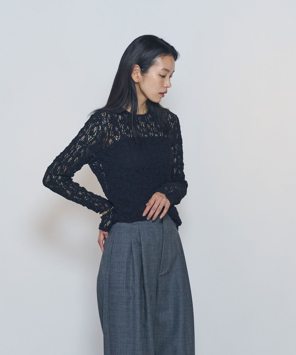 1er Arrondissement ストレッチレースプルオーバー ブラック