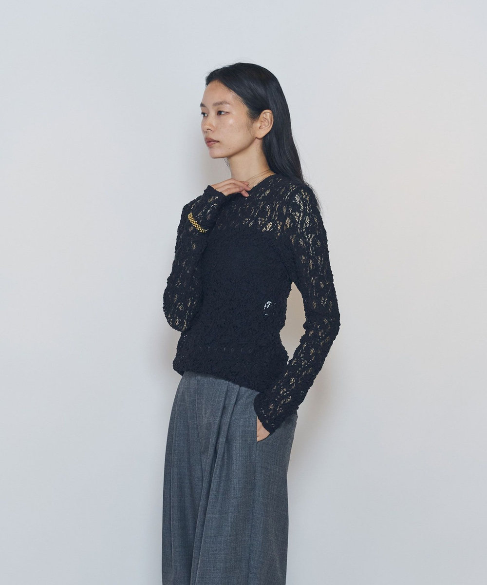 1er Arrondissement ストレッチレースプルオーバー ブラック