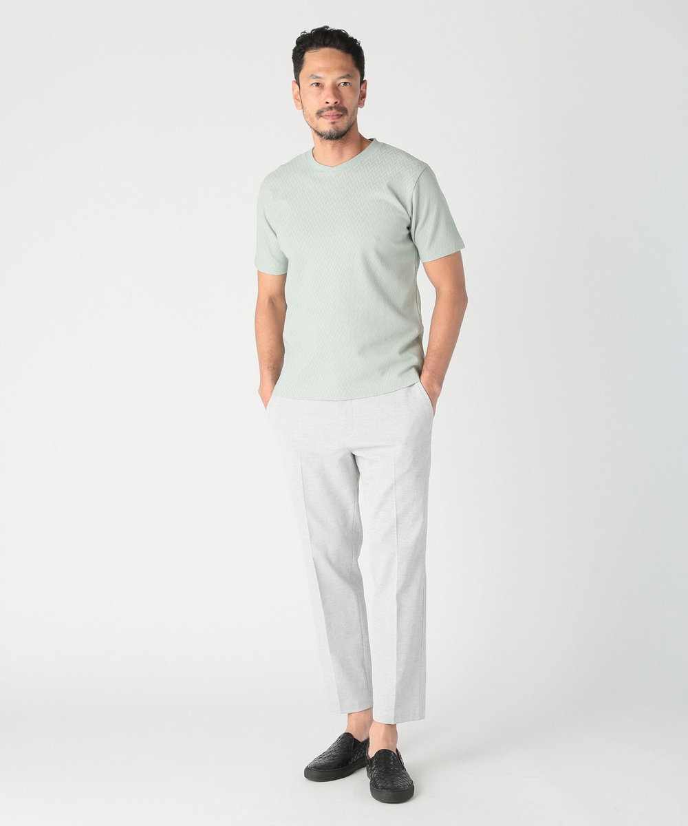 MEN'S BIGI シェブロン柄リンクスジャカードTシャツ<接触冷感><抗菌防臭> グリーン
