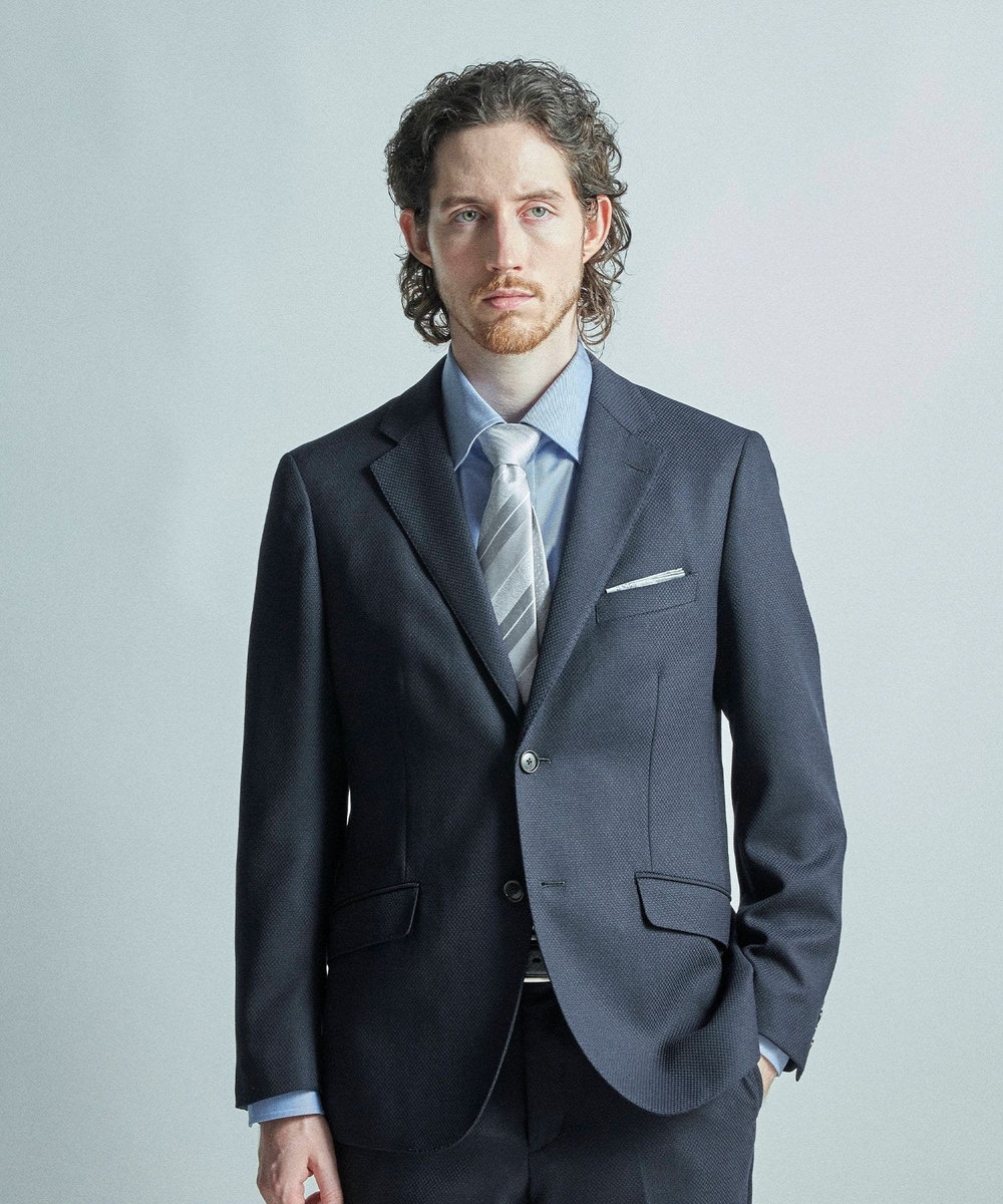 MEN'S BIGI シャドーペイズリーストライプ×ピンドット柄シルクネクタイ シルバー