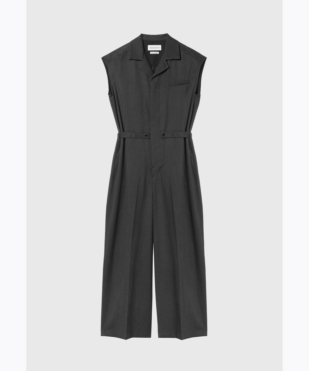 DÉPAREILLÉ WOOL TWILL SHORT SLEEVE COMBINAISON / ウールツイルショートスリーブコンビネゾン チャコールグレー
