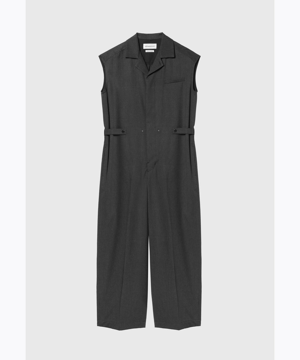 DÉPAREILLÉ WOOL TWILL SHORT SLEEVE COMBINAISON / ウールツイルショートスリーブコンビネゾン チャコールグレー