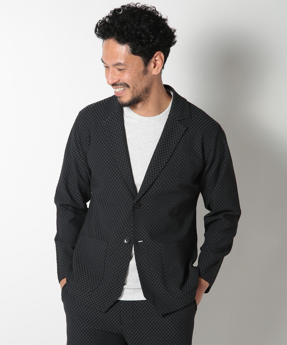 MEN'S BIGI ポリエステルエアリードッツテーラードジャケット ブラック