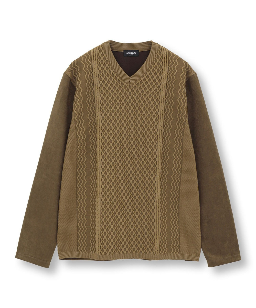 MEN'S BIGI ニットコンビ フェイクスエード長袖Tシャツ マスタード