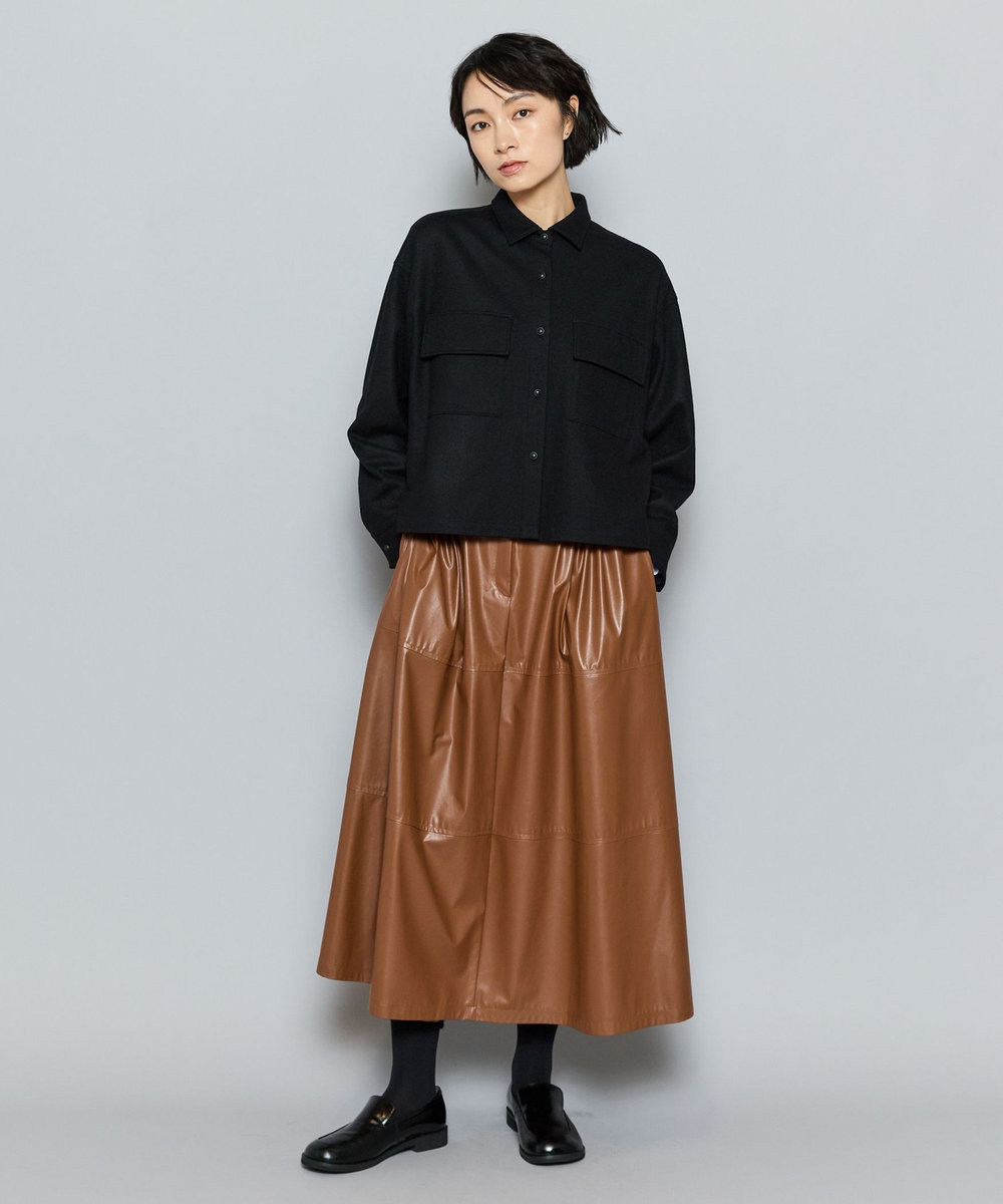 L'EQUIPE GREEN ミルドウールクロップドシャツ ブラック
