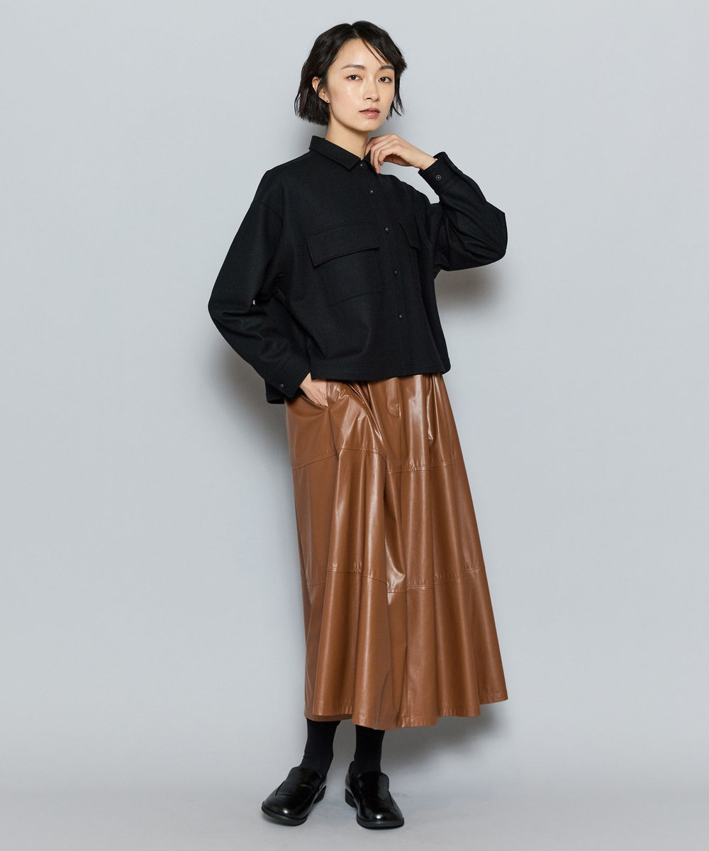 L'EQUIPE GREEN ミルドウールクロップドシャツ ブラック