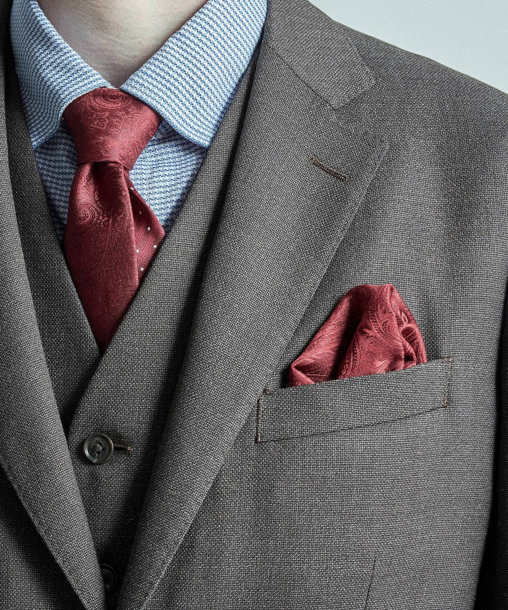 MEN'S BIGI シャドーペイズリー柄シルクチーフ ボルドー