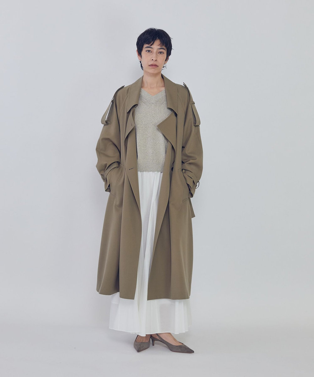 1er Arrondissement ウールギャバジントレンチコート カーキ
