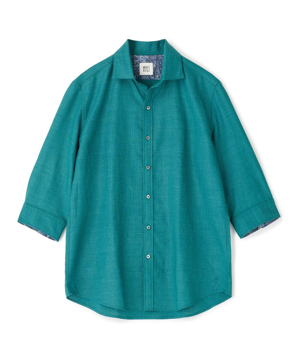 MEN'S BIGI トリアセ麻調 7分袖シャツ＜接触冷感/UVカット/イージーケア＞ グリーン