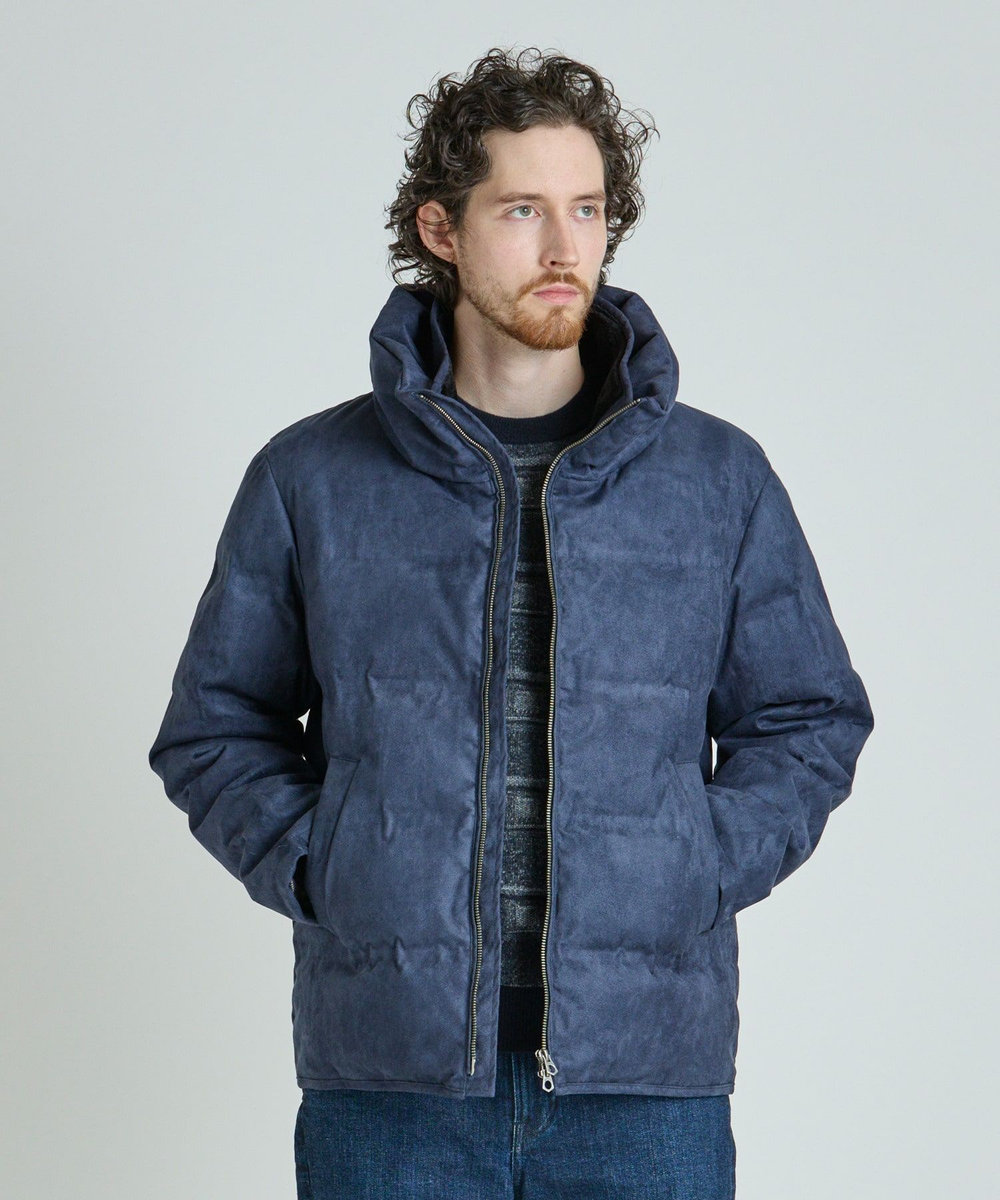 MEN'S BIGI スエード調ツイルプリントダウンジャケット ネイビー