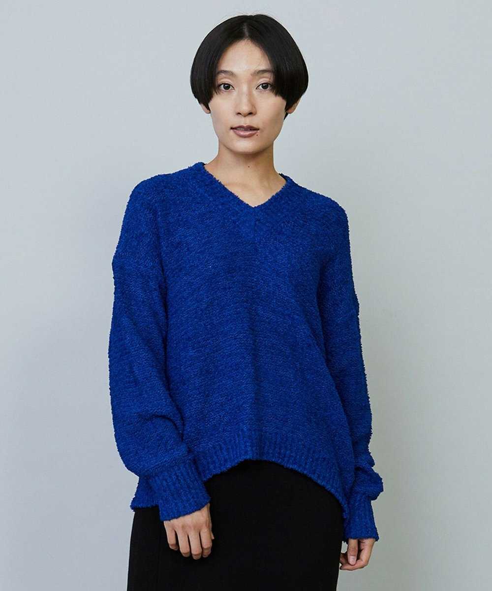 MOGA DALIA Vネックショートニットトップス ブルー
