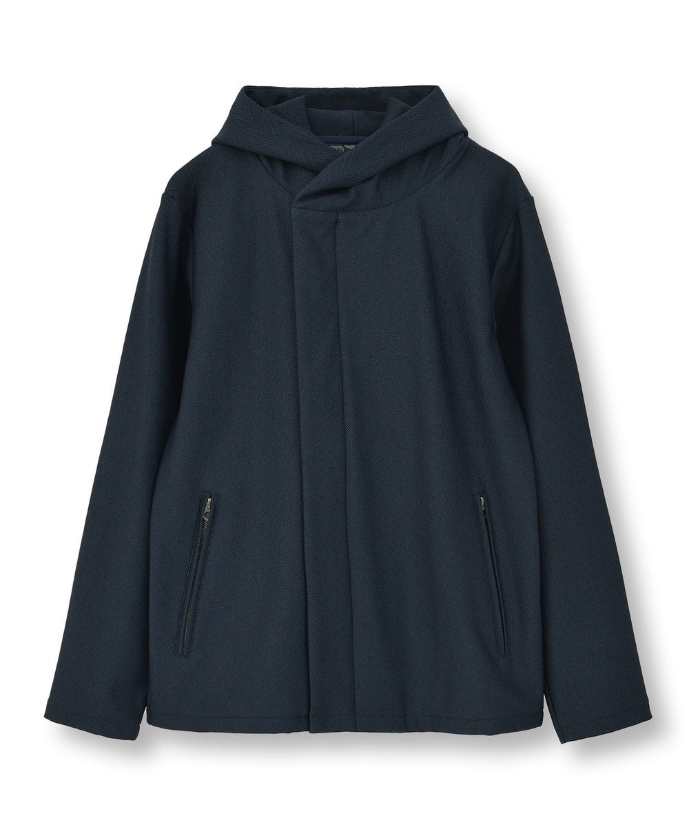 MEN'S BIGI ヒートパフォーマー ヘリンボーンプリント フードパーカー ネイビー