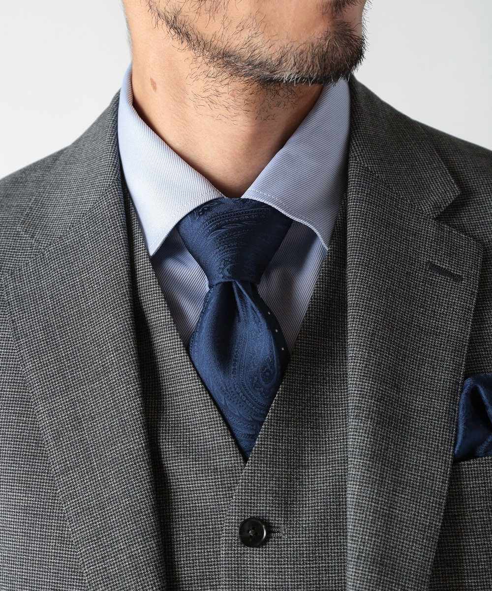MEN'S BIGI シャドーペイズリー柄シルクネクタイ ネイビー