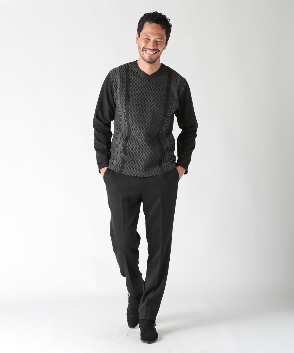 MEN'S BIGI デニム調ツイードストレッチパンツ ブラック