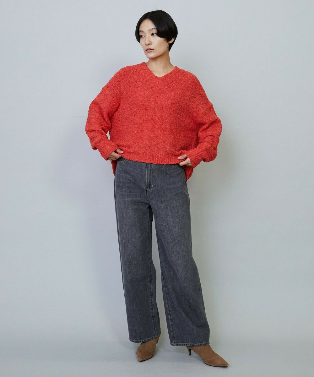 MOGA DALIA Vネックショートニットトップス コーラルピンク