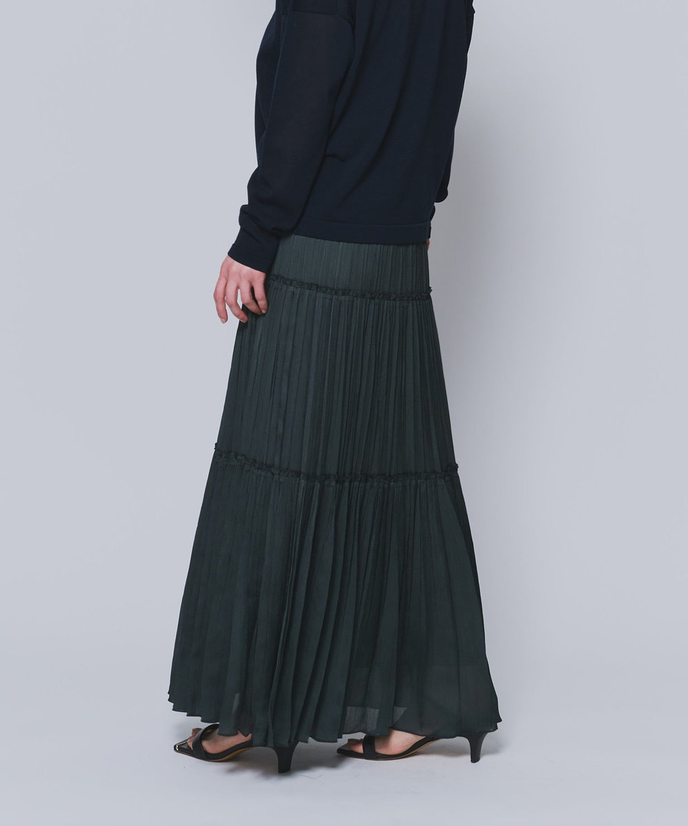 1er Arrondissement 楊柳サテンティアードプリーツスカート グリーン