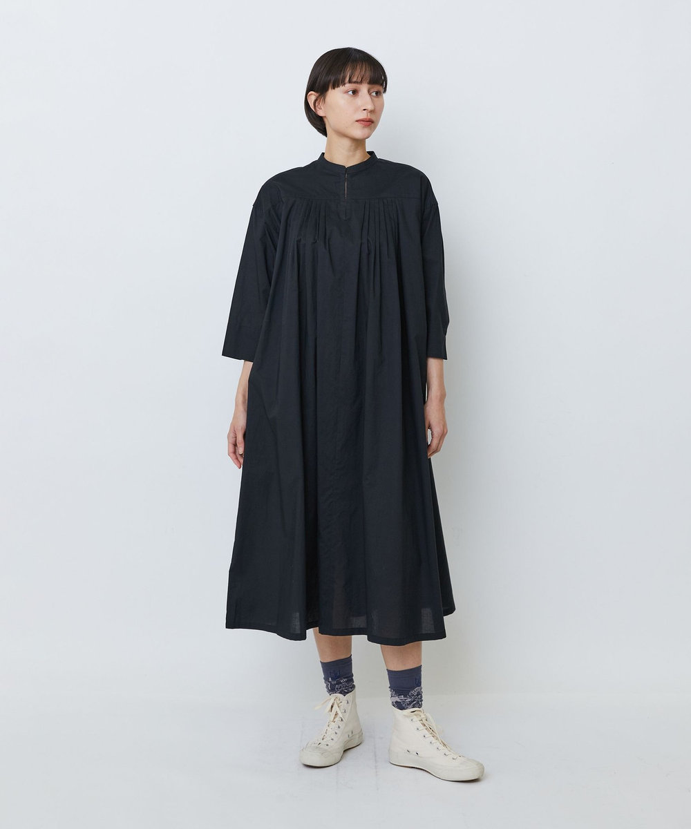 LOISIR オーガニックコットンローンスタンドカラーワンピース ブラック