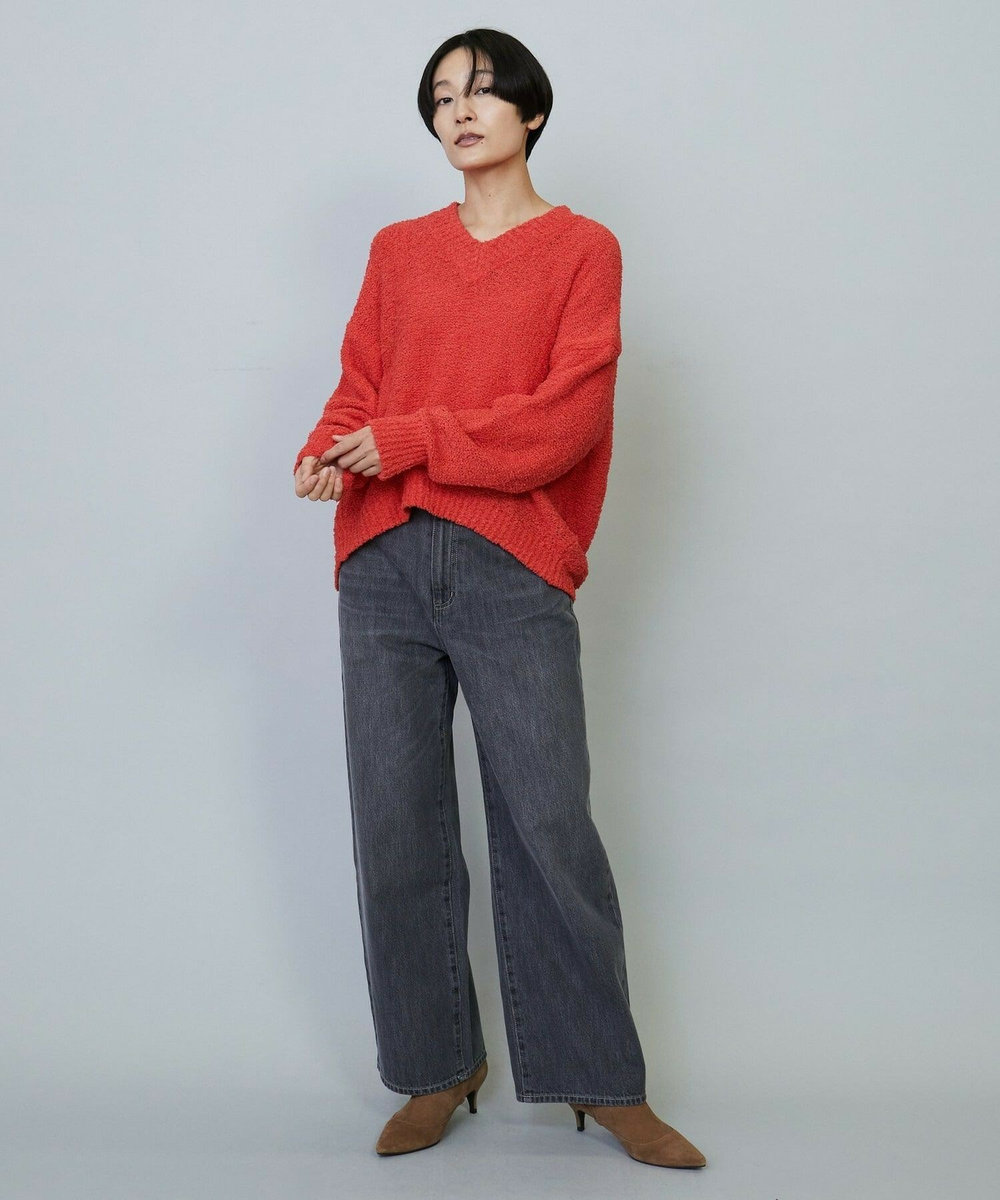 MOGA DALIA Vネックショートニットトップス コーラルピンク