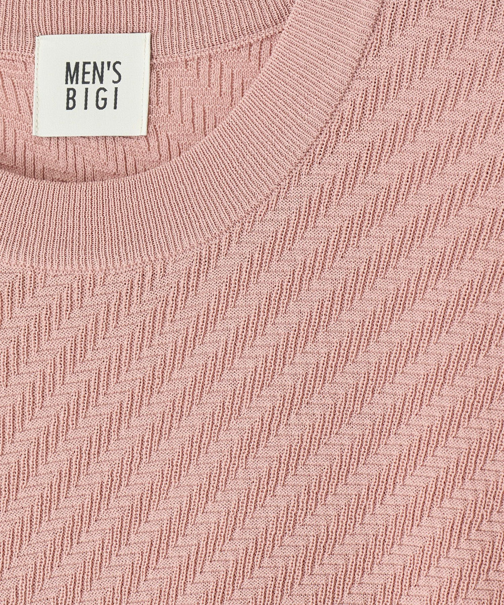 MEN'S BIGI ハイゲージジャカード 薄手モックネックサマーニット＜持続冷感＞ ピンク