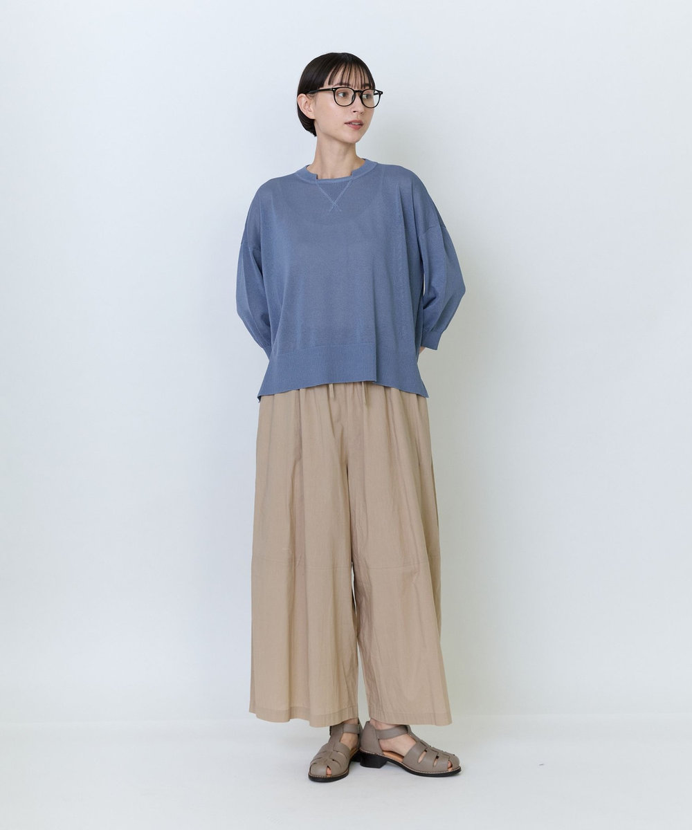 LOISIR エステルペーパー鹿の子編みプルオーバー ブルーグレー