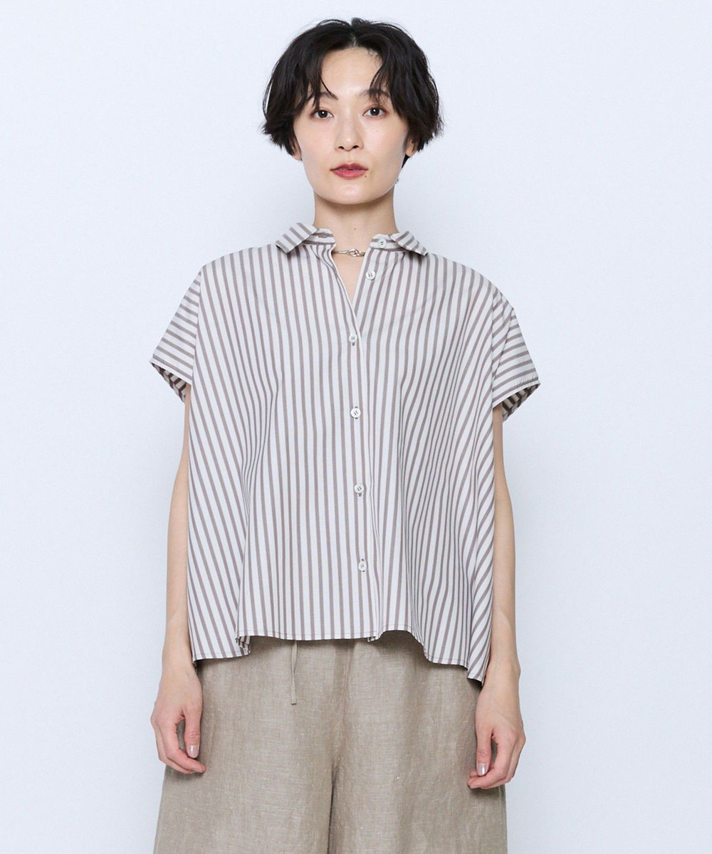 feerique feerique ポプリンストライプフレアシャツ ブラウン