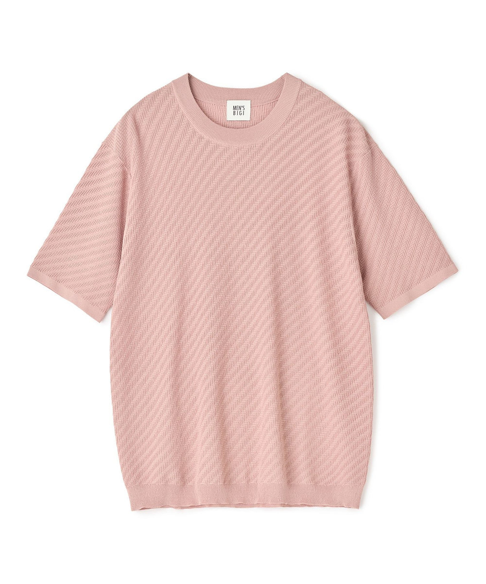 MEN'S BIGI ハイゲージジャカード 薄手モックネックサマーニット＜持続冷感＞ ピンク