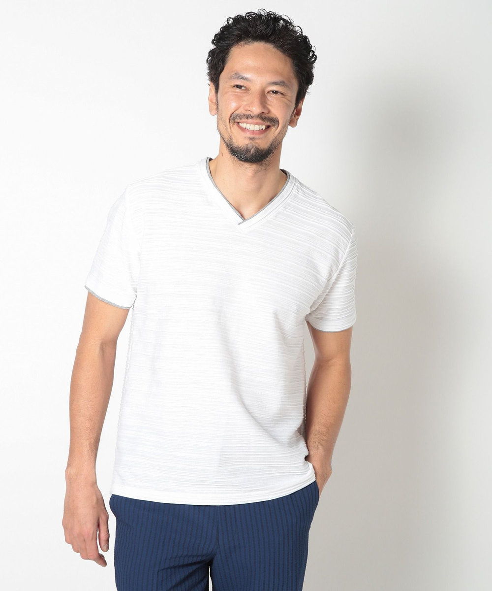 MEN'S BIGI 吸水速乾(ABS加工)スラブタックVネックカットソー ホワイト