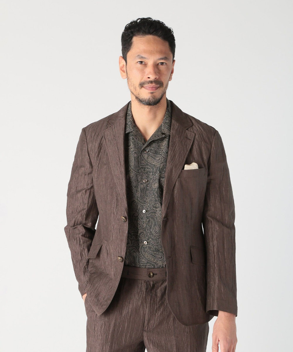 MEN'S BIGI コットンリネン楊柳サッカージャケット ブラウン
