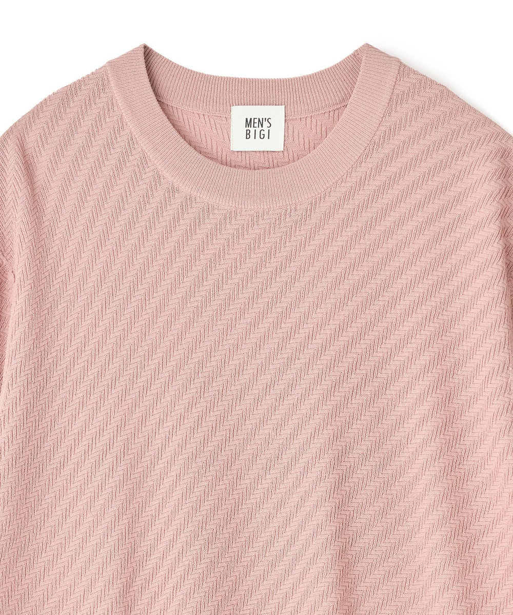 MEN'S BIGI ハイゲージジャカード 薄手モックネックサマーニット＜持続冷感＞ ピンク