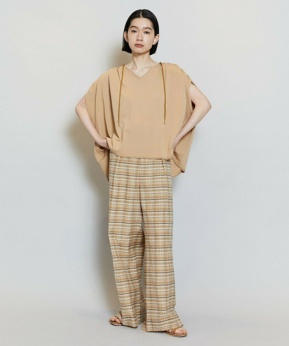 MOGA コットンシルクチェックセンタープレスワイドパンツ［セットアップ可能］ ベージュ