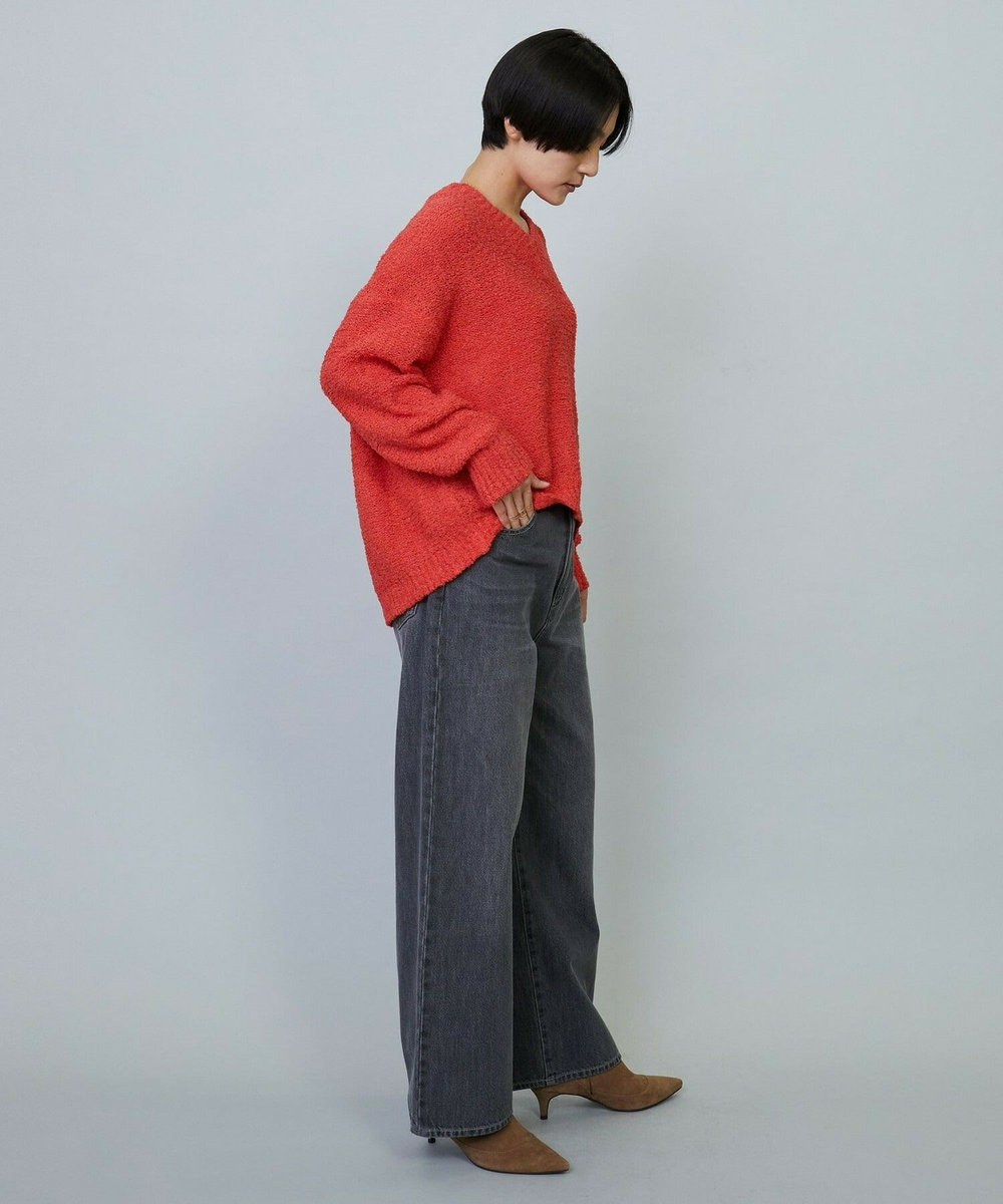 MOGA DALIA Vネックショートニットトップス コーラルピンク