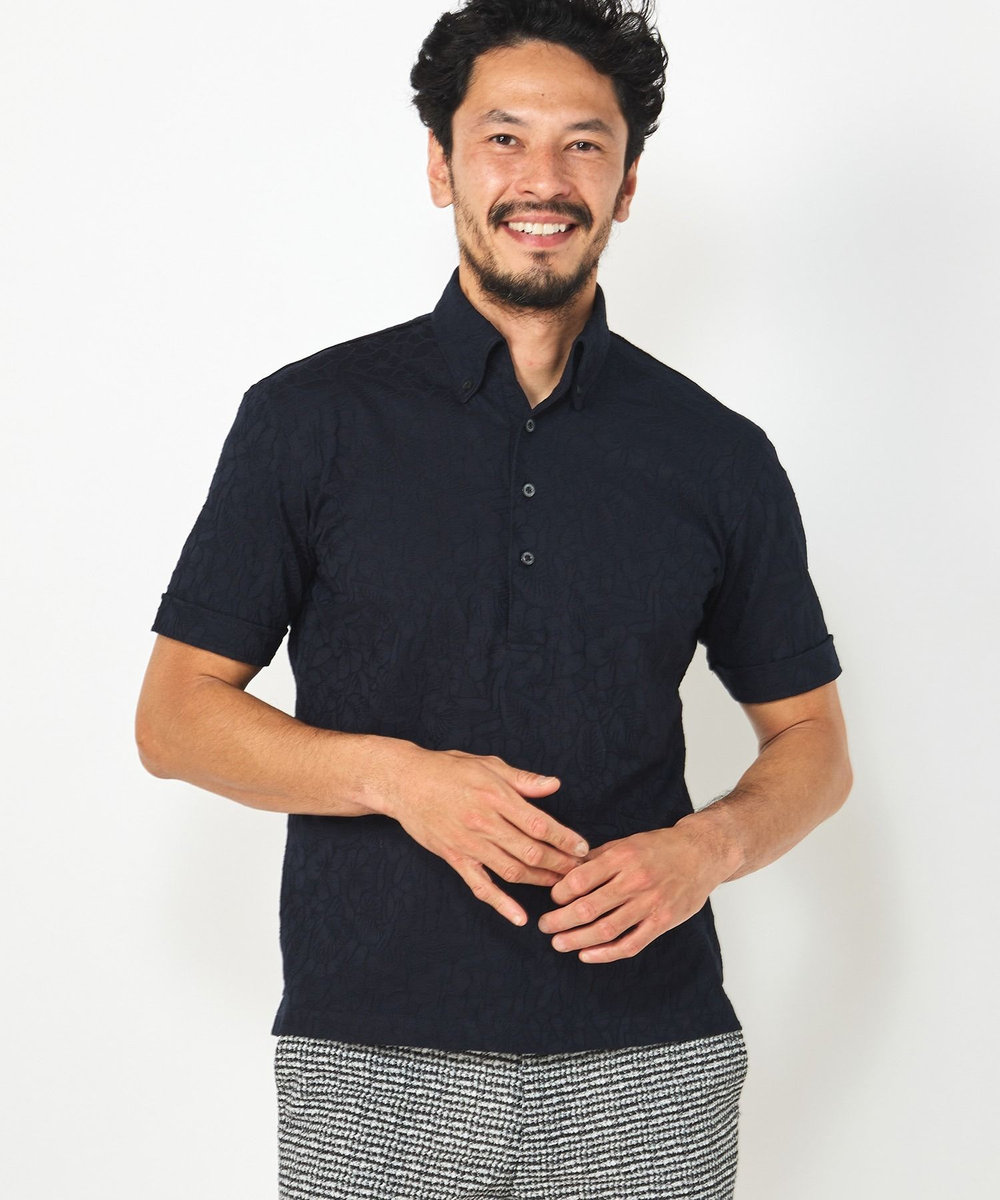MEN'S BIGI 【COOL MAX】リンクスジャカードフラワー柄ポロシャツ ネイビー