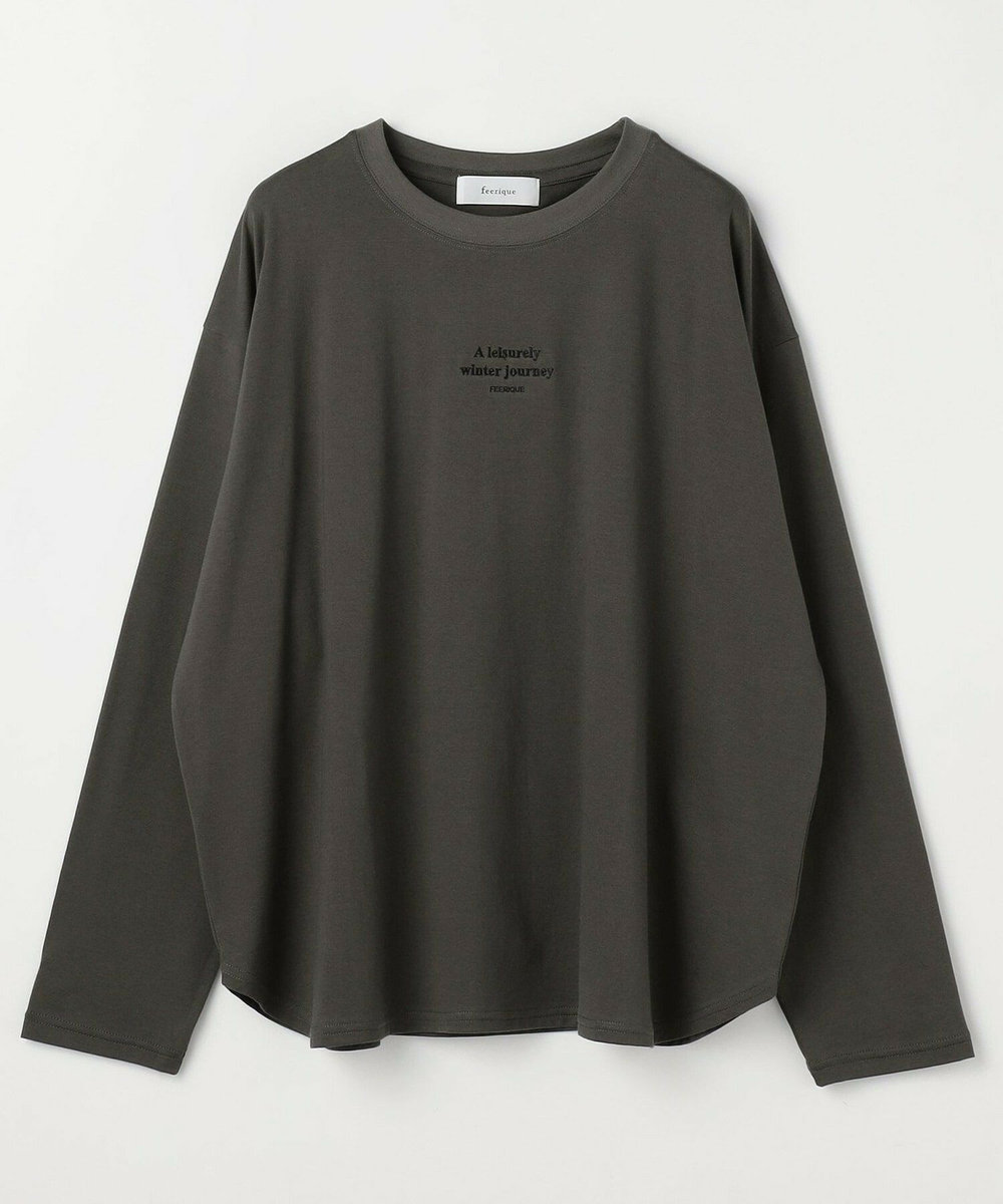 feerique Lサイズ（大きいサイズ） 【大きいサイズ】feerique　刺繍ロゴラウンドヘムプルオーバー チャコールグレー