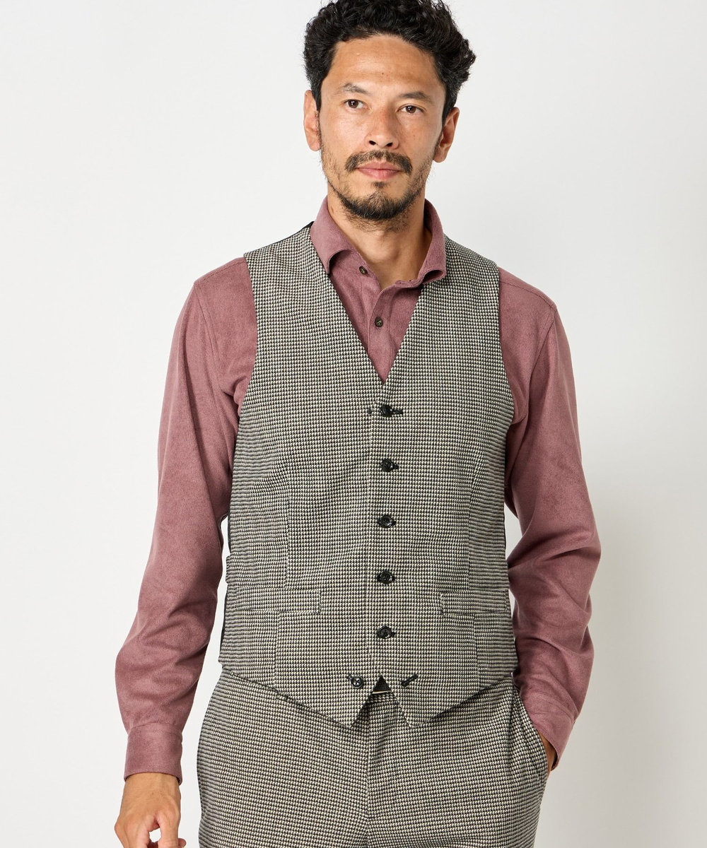 MEN'S BIGI トリコットコーデュロイ千鳥格子プリントベスト グレー