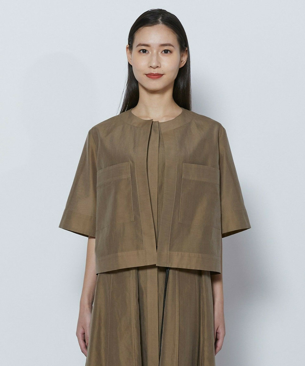L'EQUIPE COUTURIER C/SEオーガンジーノーカラージャケット モカ