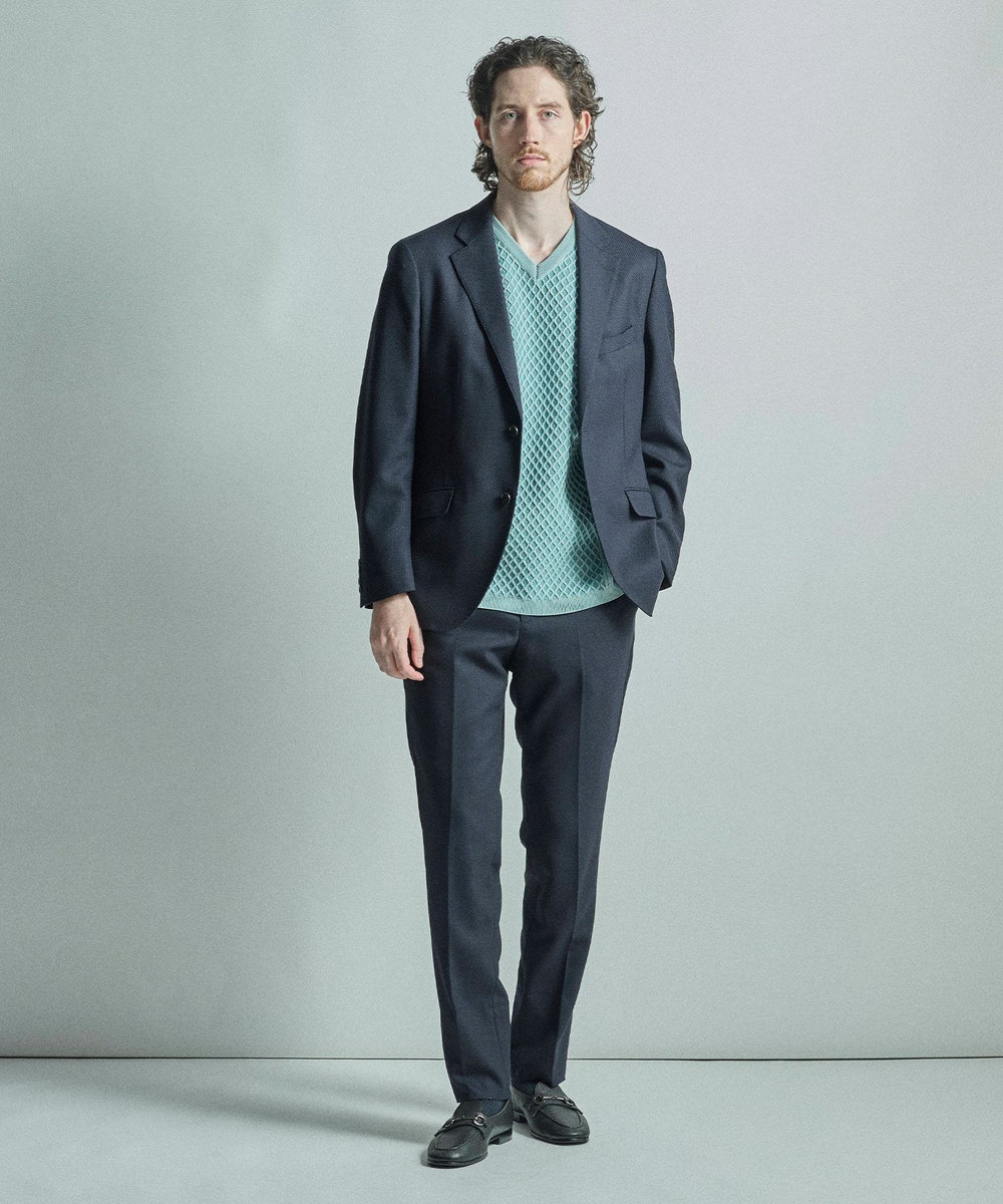 MEN'S BIGI サマーニットコンビVネック半袖Tシャツ ミント