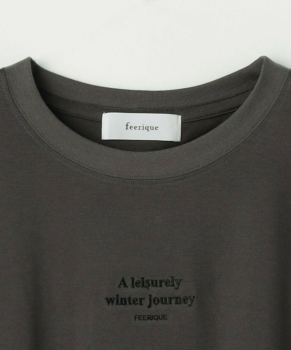 feerique Lサイズ（大きいサイズ） 【大きいサイズ】feerique　刺繍ロゴラウンドヘムプルオーバー チャコールグレー