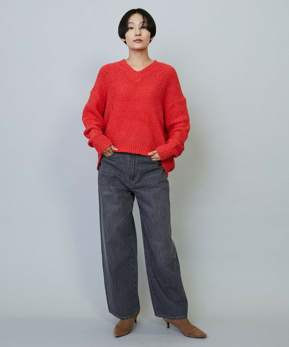 MOGA DALIA Vネックショートニットトップス コーラルピンク