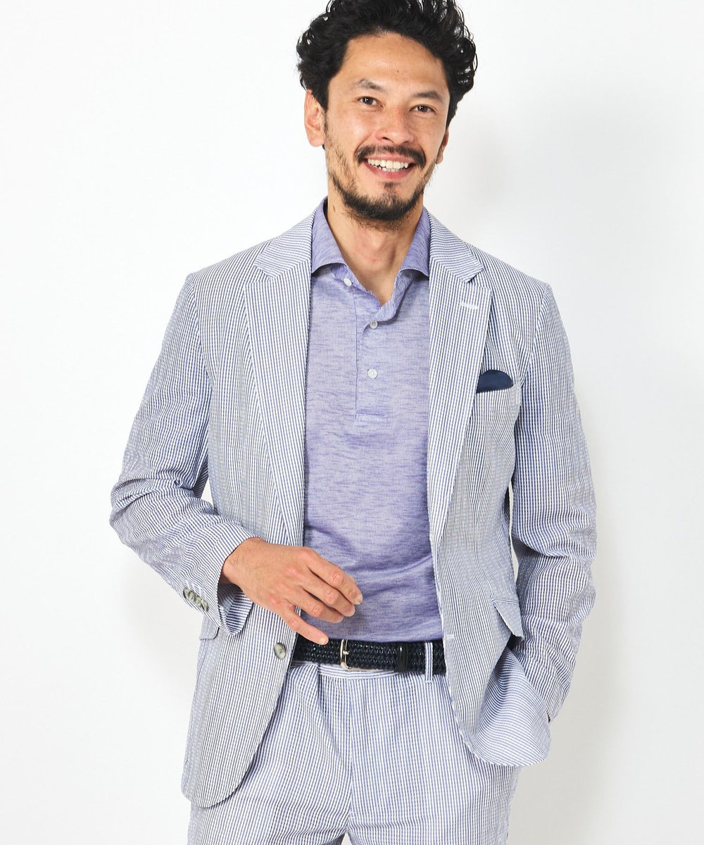 MEN'S BIGI 【ACTIVE TAILOR】3Dサッカープリントテーラードジャケット<セットアップ対応> ブルー系その他