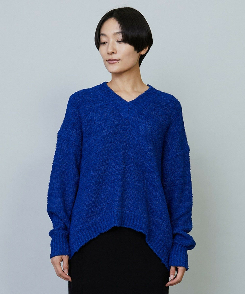 MOGA DALIA Vネックショートニットトップス ブルー