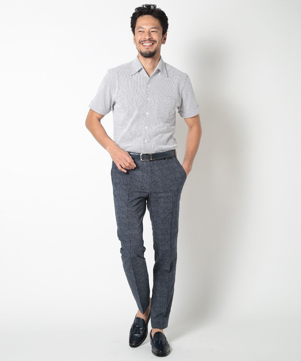 MEN'S BIGI 【ACTIVE TAILOR】吸水速乾ミニワッフルワンピースカラー半袖シャツ ブルー系その他