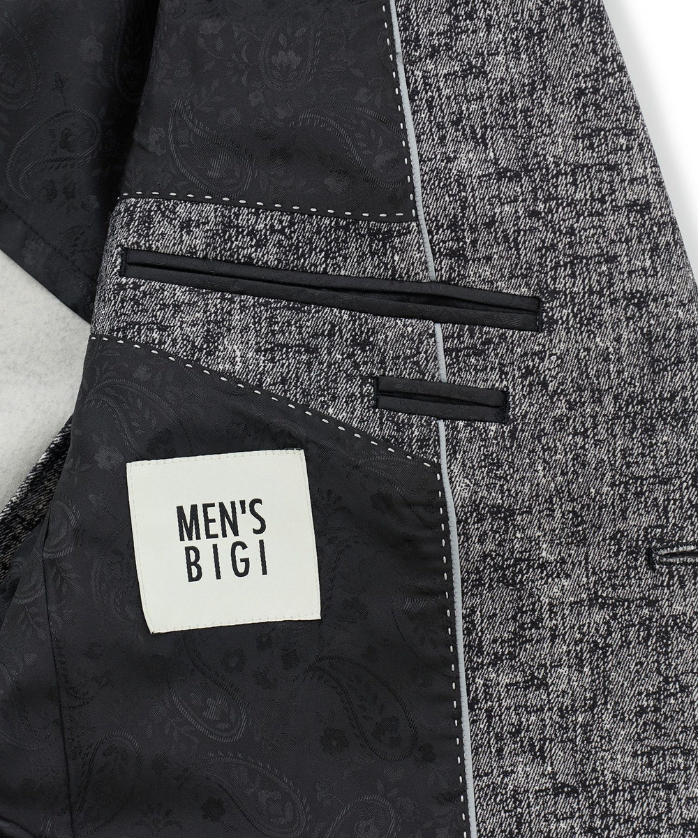 MEN'S BIGI ヒートパフォーマー ツイードプリント ストレッチジャケット［保温/ハイパワー2wayストレッチ］ ブラック