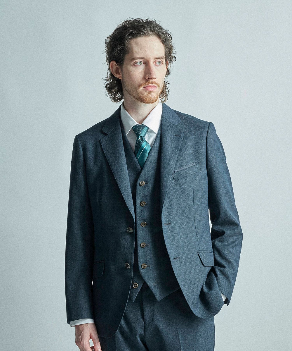 MEN'S BIGI シャドーペイズリーストライプ×ピンドット柄シルクネクタイ ターコイズブルー