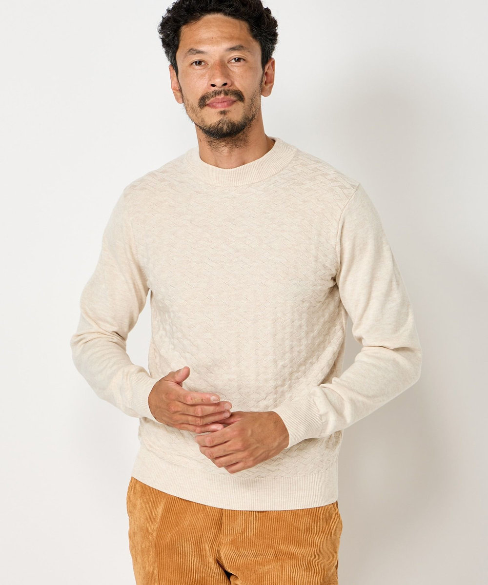 MEN'S BIGI ランダムヘリンボン編み12Gジャカードニット オフホワイト