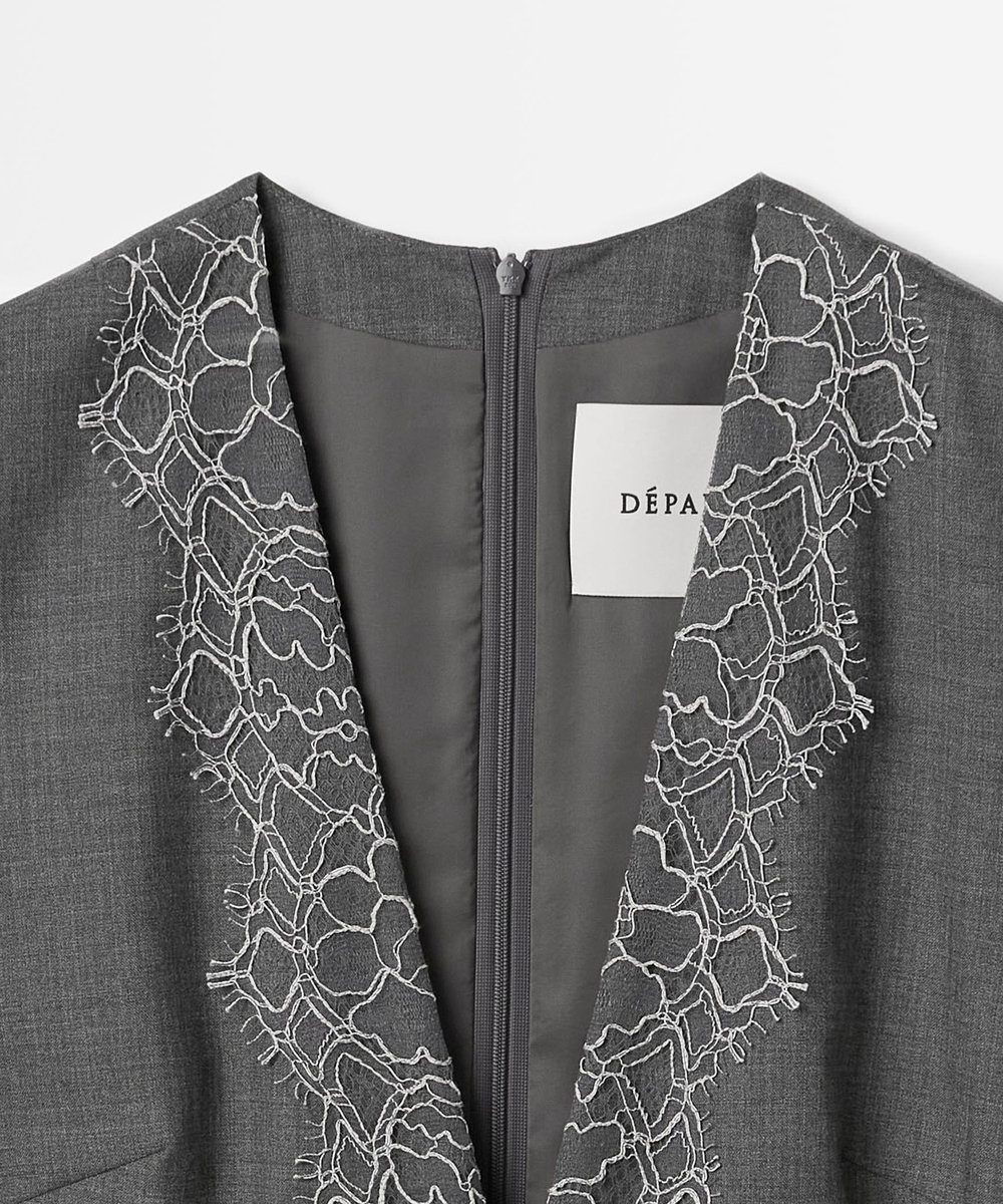 DÉPAREILLÉ VISCORSE WOOL LACE COMBINAISON / ヴィスコースウールレースコンビネゾン グレー