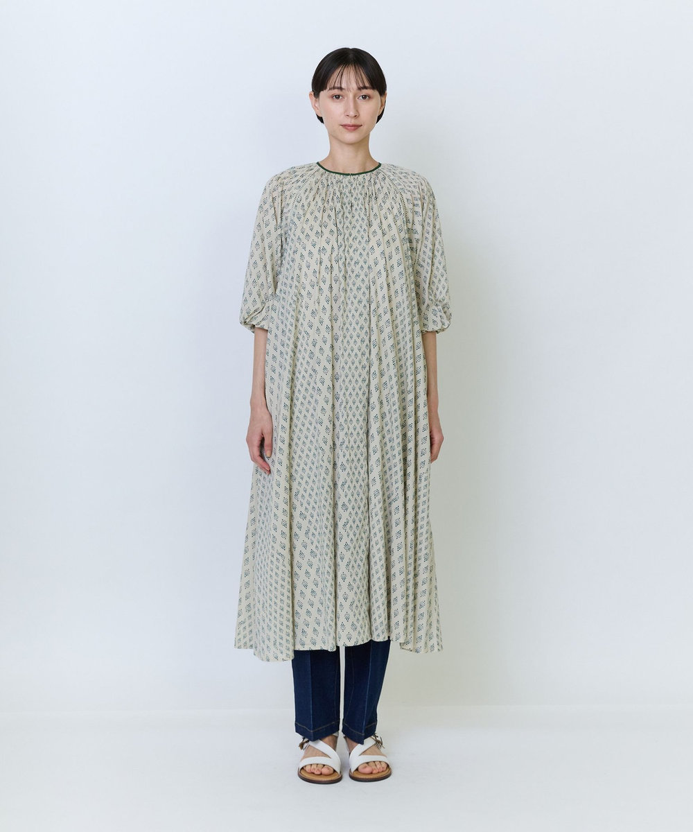 LOISIR インドコットンボイル小紋柄プリントワンピース ベージュ系その他