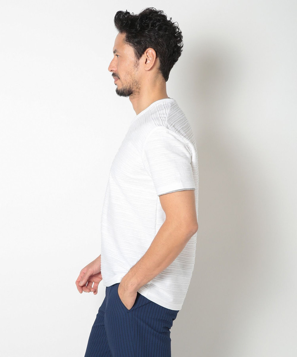 MEN'S BIGI 吸水速乾(ABS加工)スラブタックVネックカットソー ホワイト